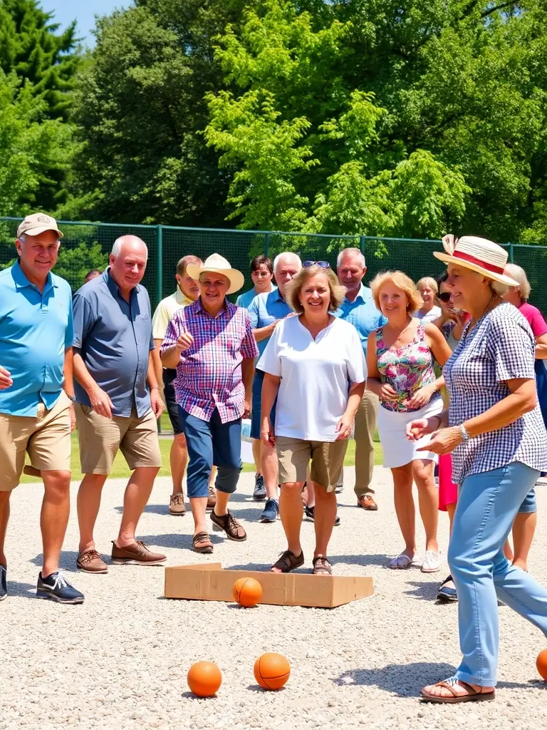 A group of A.P.H. members participating in a local pétanque tournament, showcasing teamwork and community spirit.